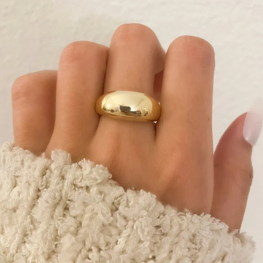 925 Sterling Silver Chunky Dome Ring Gold Minimalist Ring Stackable Ring Band